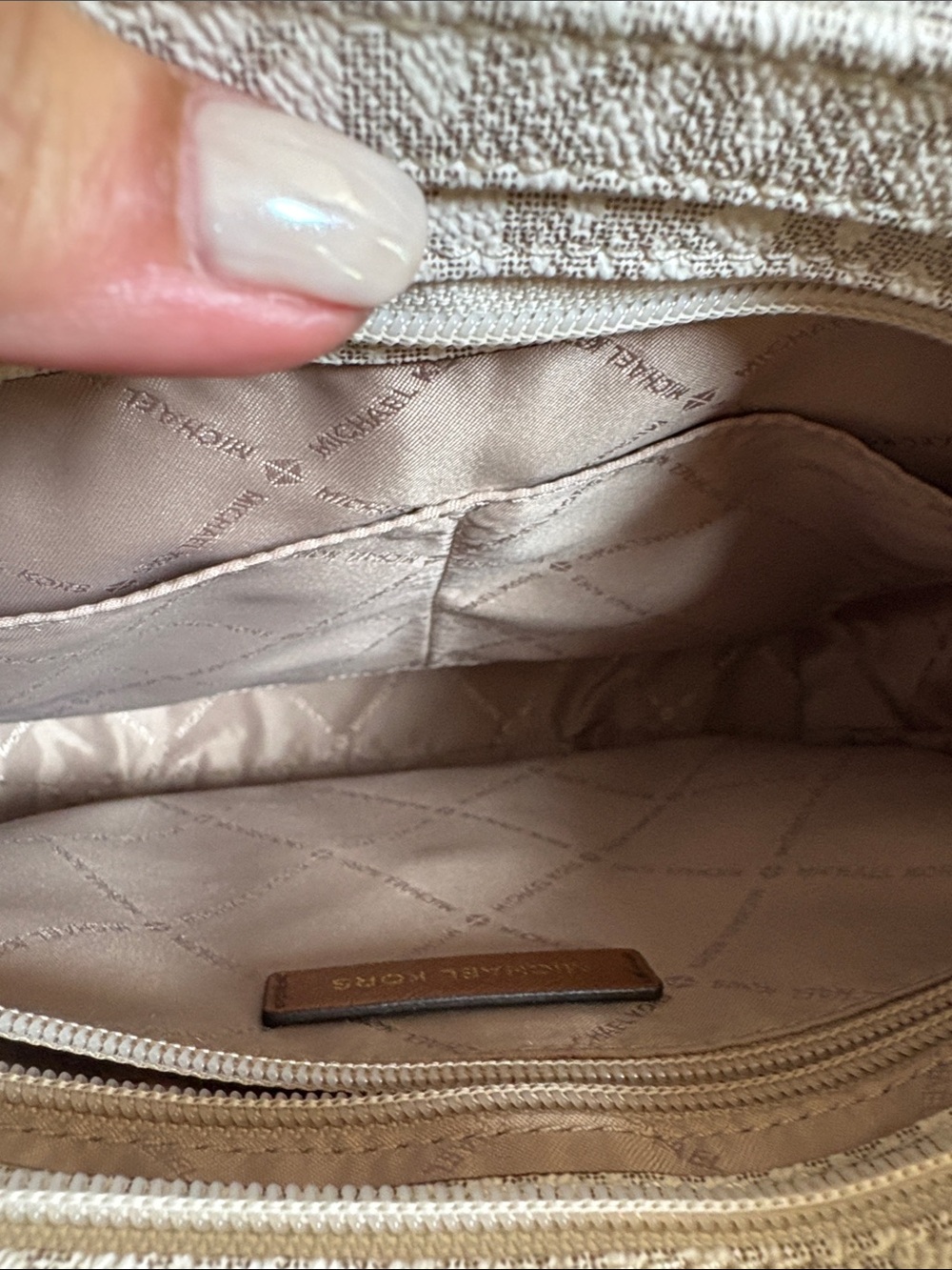 Michael Kors Cream Logo Crossbody with Brown Leather Strap - Picture 8 of 11
